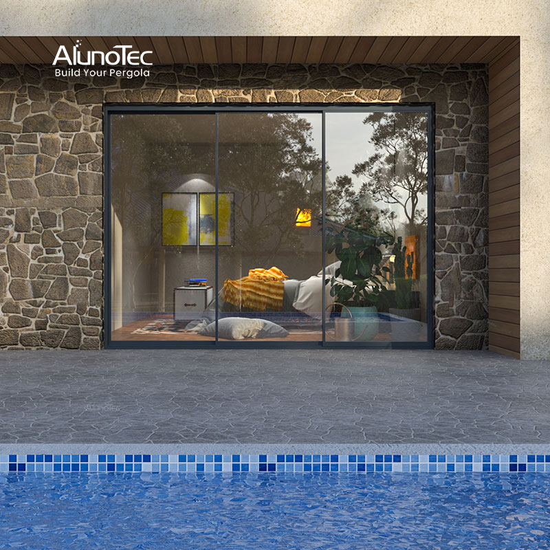Le verre AlunoTec Elevate Modern Spaces augmente la sécurité Porte coulissante en verre à cadre ultra-mince 