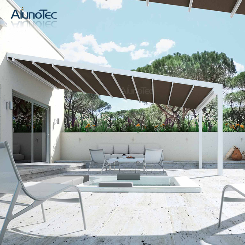 Personnalisez l'auvent rétractable en polycarbonate motorisé pour l' extérieur - Achetez des auvents rétractables, un auvent en polycarbonate,  un auvent de gazebo sur Aluminium Pergola-AlunoTec