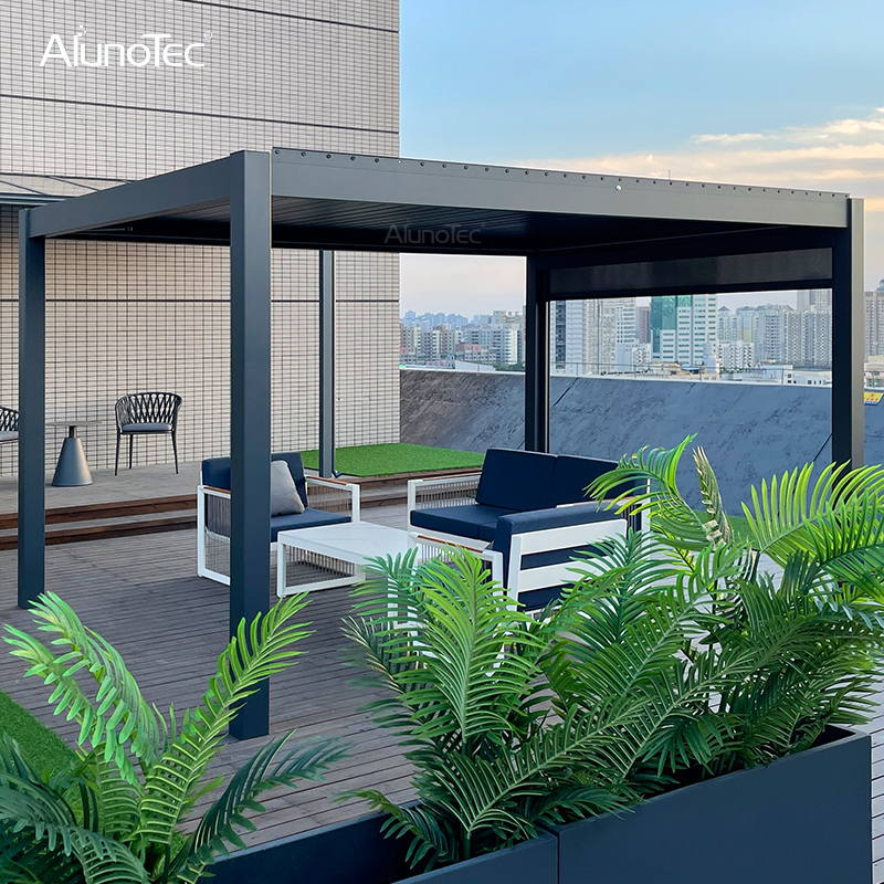 Pergola en aluminium de système de toit à persiennes de belvédère en aluminium réglable manuel extérieur de conception bioclimatique