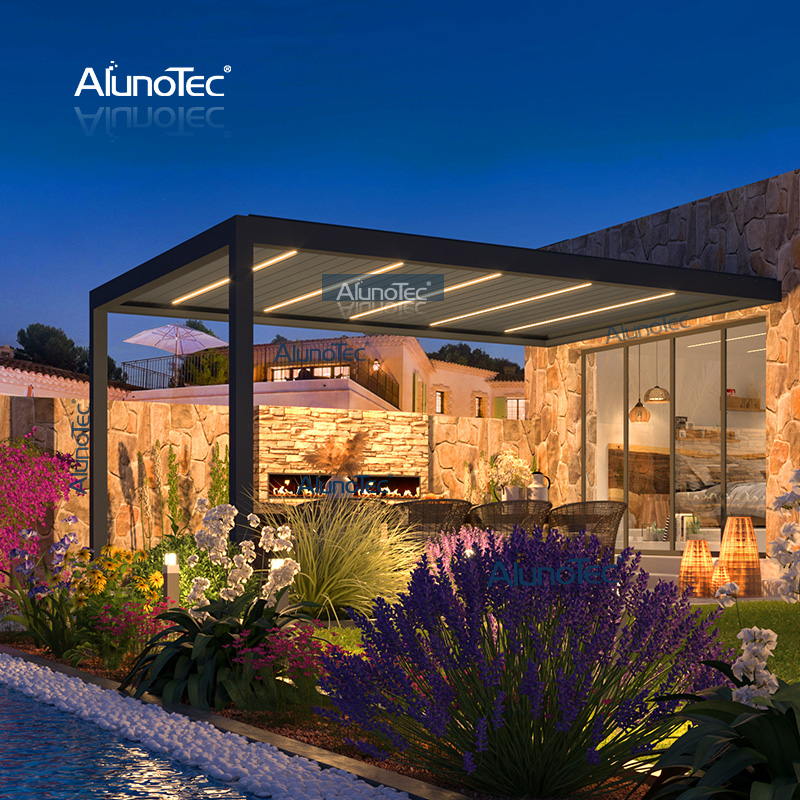 Pergola de couverture de patio à persiennes en aluminium Pergo-LUX motorisée sur pied de 24 pi x 14 pi